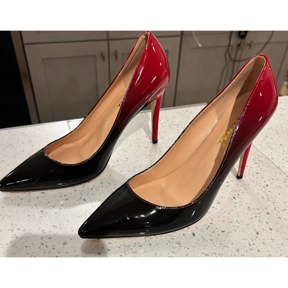VOCOSI Women Red Black Ombre Patent Leather Pointed Toe Stiletto Heels Shoes 9.5